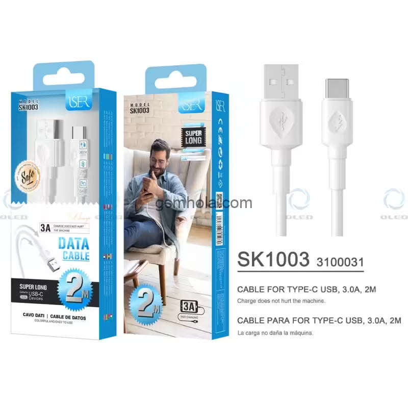 ISER Cable TYPE-C 3A 2 Metros en Blanco
