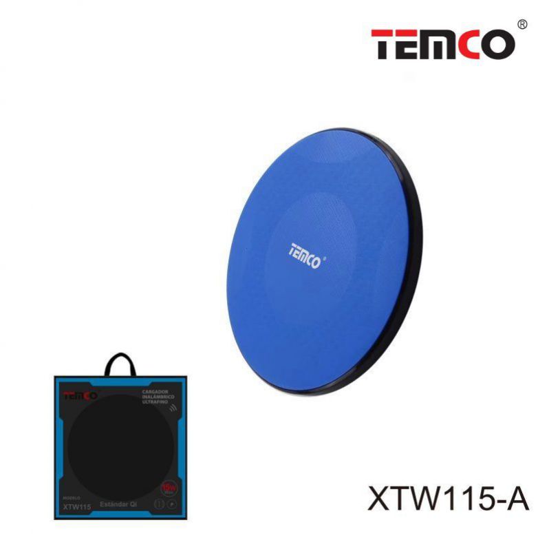 TEMCO Cargador Inalámbrico Ultrafino | 15W | Azul