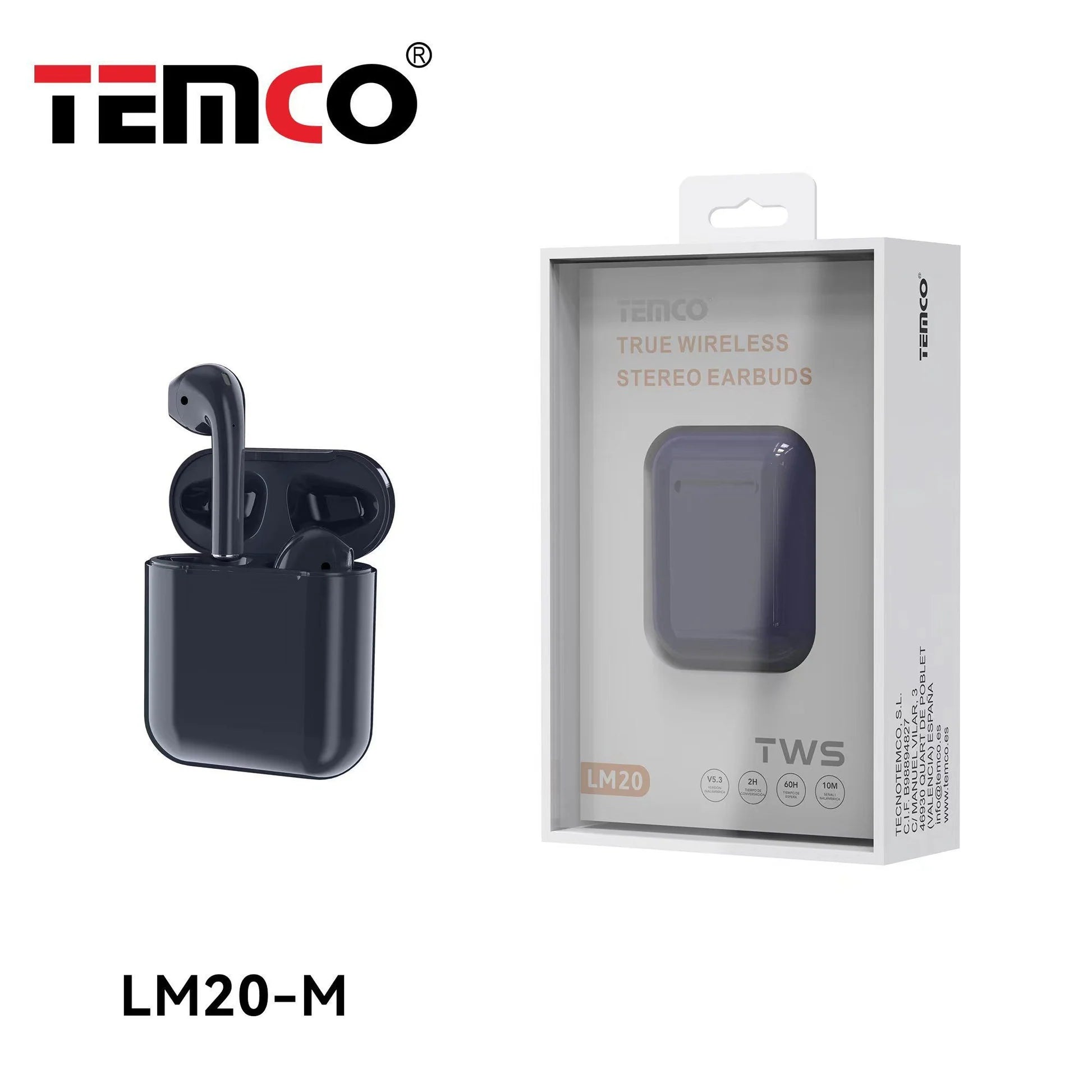 TEMCO Auriculares Estéreo Inalámbricos con cancelación de ruido modelo LM20-M