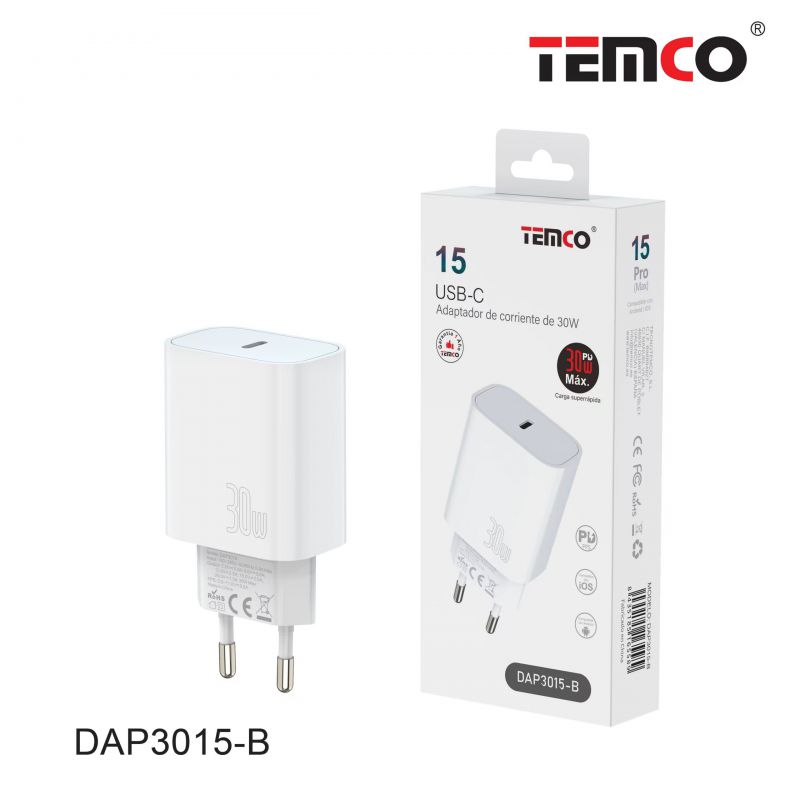 TEMCO Adaptador de Corriente 2 USB- & 1 USB-A | Adaptador de Corriente | 65w + 65w + 22.5w + 1 Año Garantía | Blanco