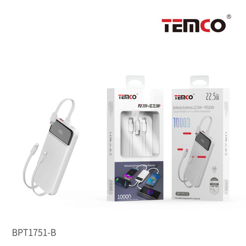 TEMCO PowerBank | Carga Rápida TYPE-C | 20 - 22.5W | Blanco