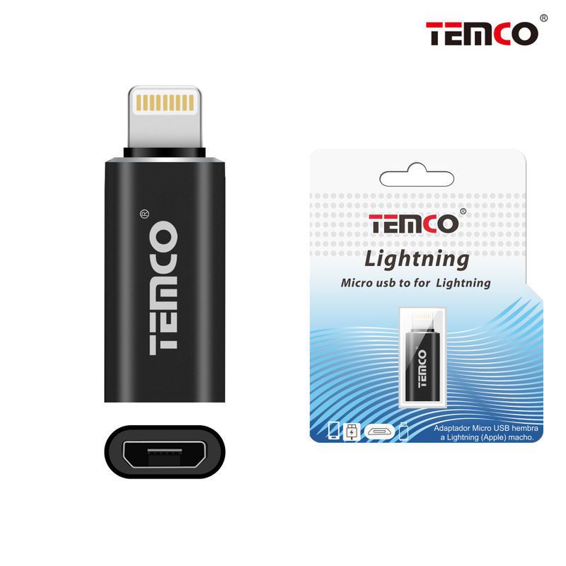 TEMCO Adaptador Micro USB Hembra - Lightning para Apple Macho color Negro Fácil uso