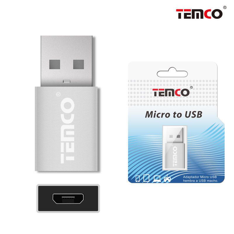 TEMCO Adaptador Micro USB Hembra a  USB Macho en color Blanco