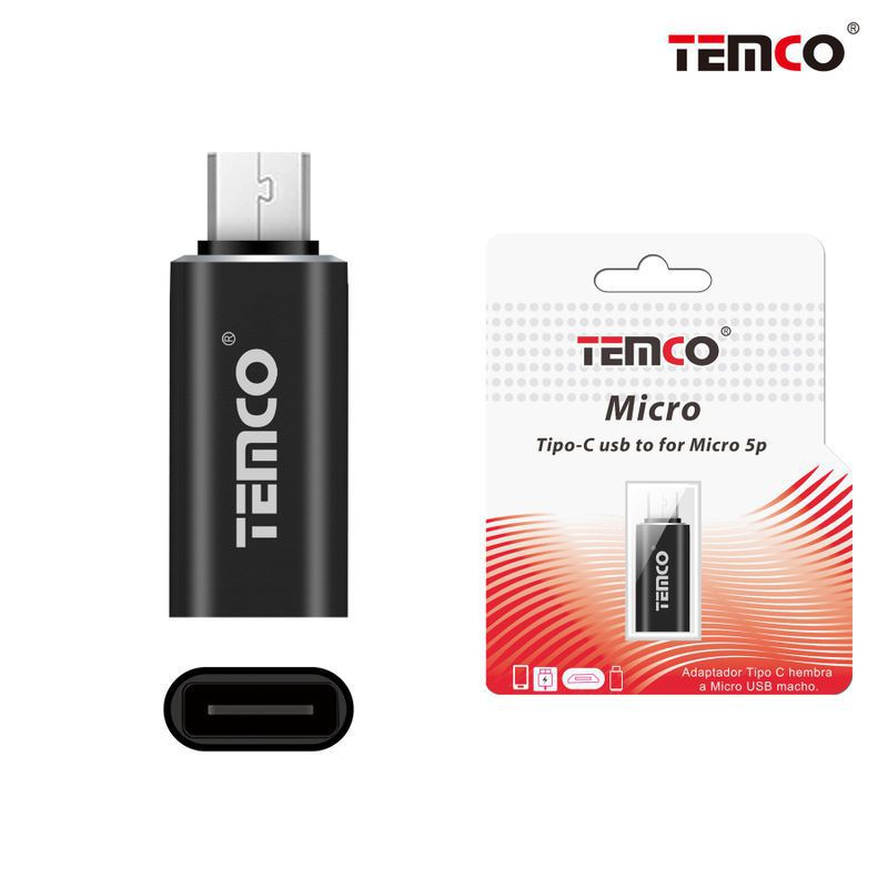TEMCO Adaptador Tipo-C Hembra - Micro USB Macho | Negro