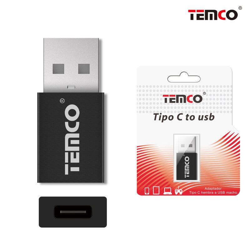 TEMCO Adaptador Tipo-C Hembra a USB Macho | Negro