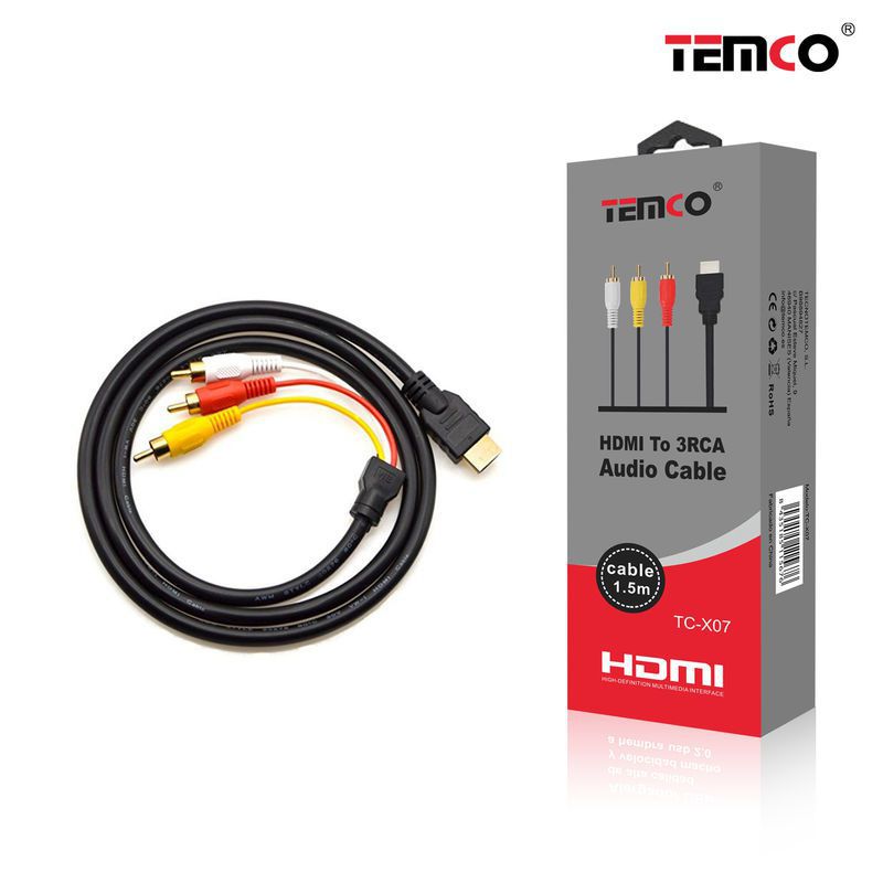 TEMCO HDMI a 3RCA Cable de Audio | 1.5 metros | Azul - Amarillo - Rojo - Negro