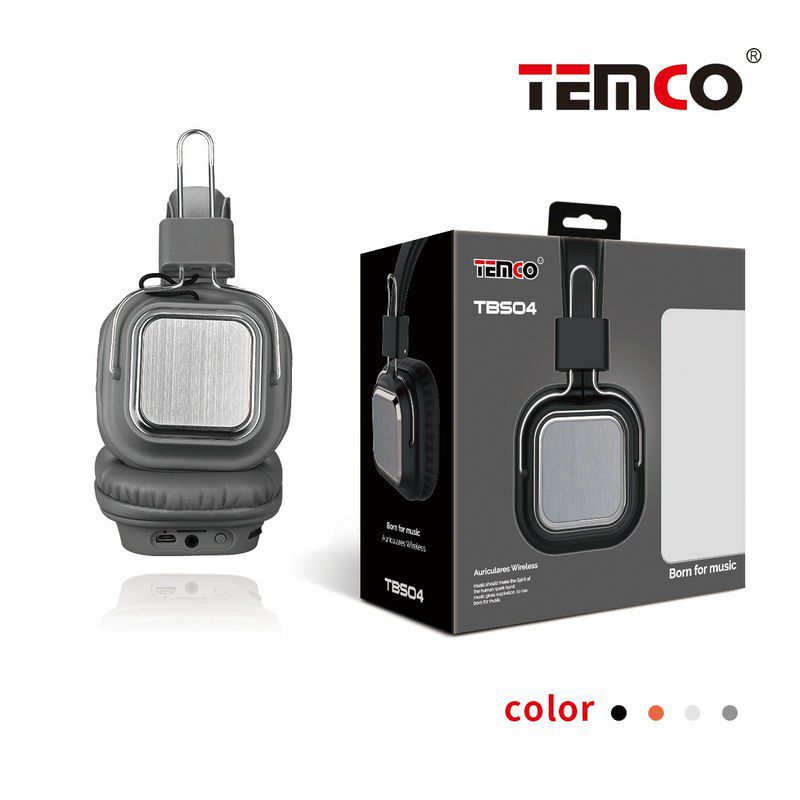 TEMCO TBS04 Auriculares Wireless 5.0 Micrófono Incorporado | 40mm | 20Hz - 18KHz | 3.7V | Duración 6-8h | Tiempo de Carga 2h | Negro
