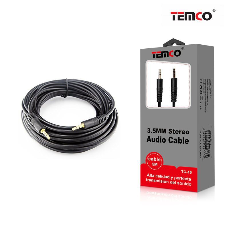 Cable de Audio Estéreo | 3.5mm | 5M | Alta Calidad | Negro