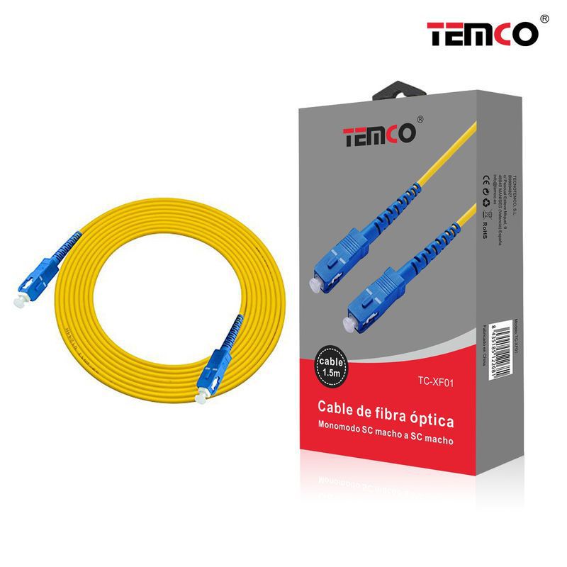 TEMCO Cable de Fibra Óptica con  Monodomo SC Macho a SC Macho | 1.5 metros Fácil uso