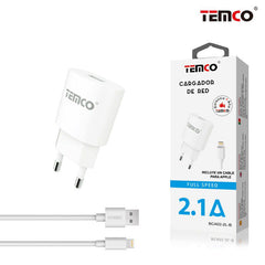 PACK CARGADOR USB 2.1A MAS CABLE LIGHTNING 2A 1M BLANCO