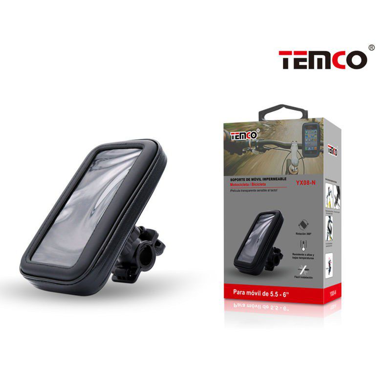 TEMCO Soporte de Teléfono Móvil para Bicicleta Fácil de usar e instalar con Rotación 360º | Negro