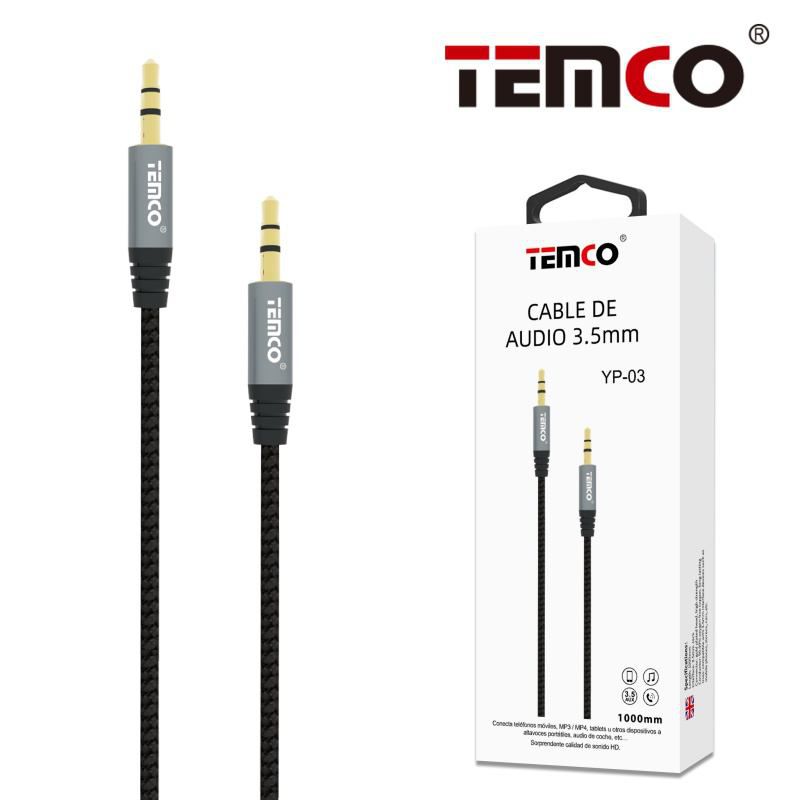 TEMCO Cable de Audio 3.5mm  Llamadas de alta definición | 1 metro | Garantía 1 Año | Negro - Azul
