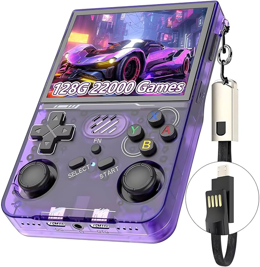 Consola De Juegos Portátil R36XX, Sistema Linux De Código Abierto, 22000 Juegos Clásicos 12 Emuladores, Pantalla OCA IPS De 3,5 ″ 640*480 De Resolución Consola De Videojuegos Portátil-Purple||64GB