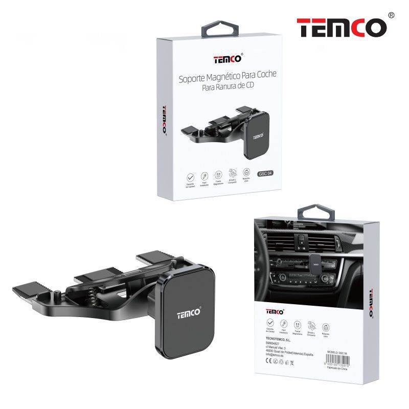 TEMCO Soporte Magnético para teléfono en el Coche para Ranura de CD | Garantía | Negro