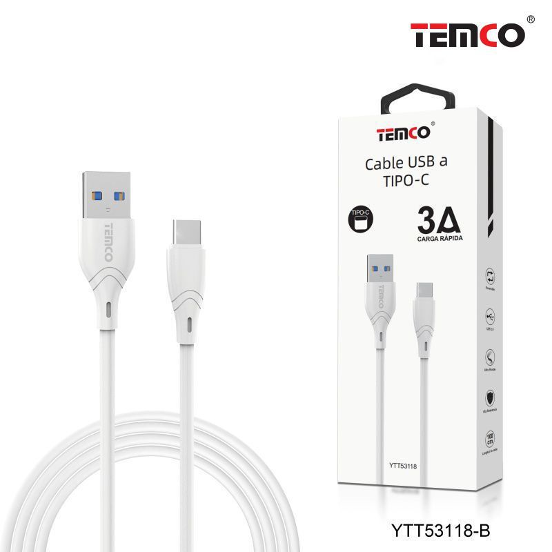 TEMCO Cable TYPE-C - Lighting de 30 W 3A Carga Inteligente color Blanco