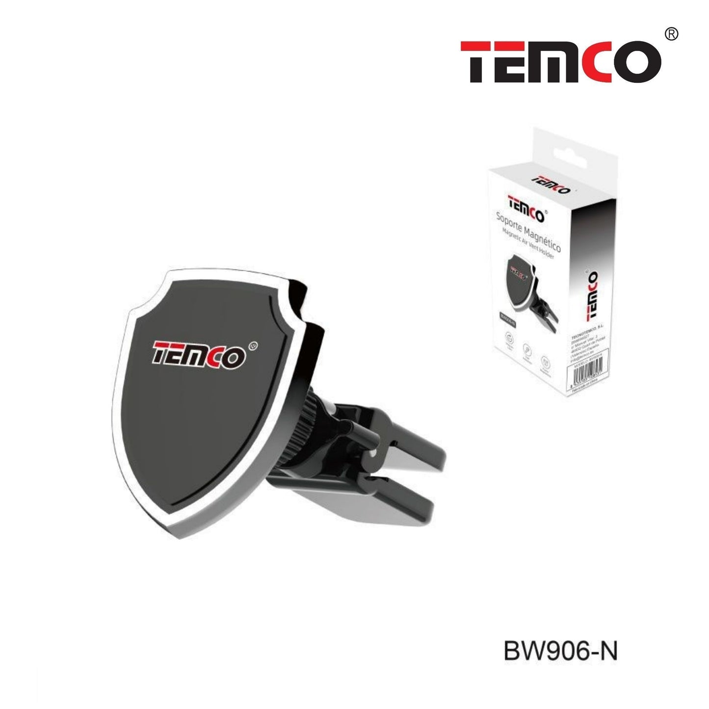 TEMCO Soporte Mágnetico con silicona antideslizante Rotación 360º simple de colocar y usar con una mano| Negro