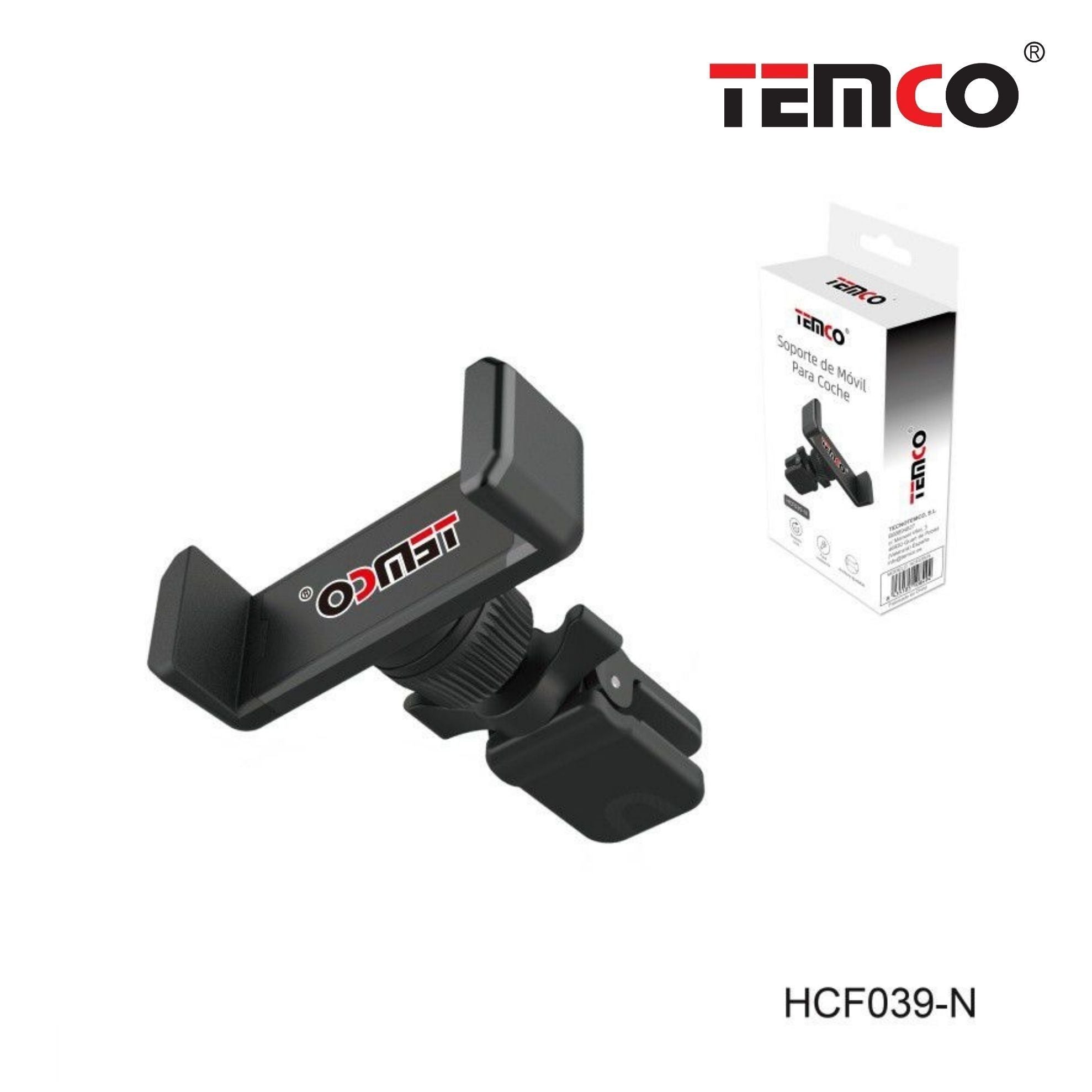 TEMCO Soporte de Móvil Para Coche forma de pinza Rotación 360º | Negro | modelo HCF039-N