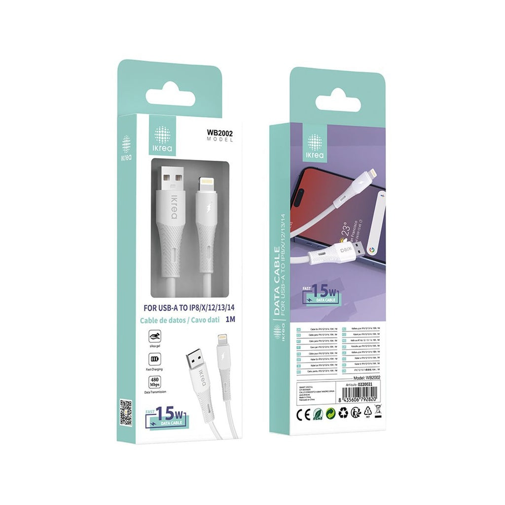 Cable USB a Lightning carga rápida 1m 15W Blanco - Compatible Apple