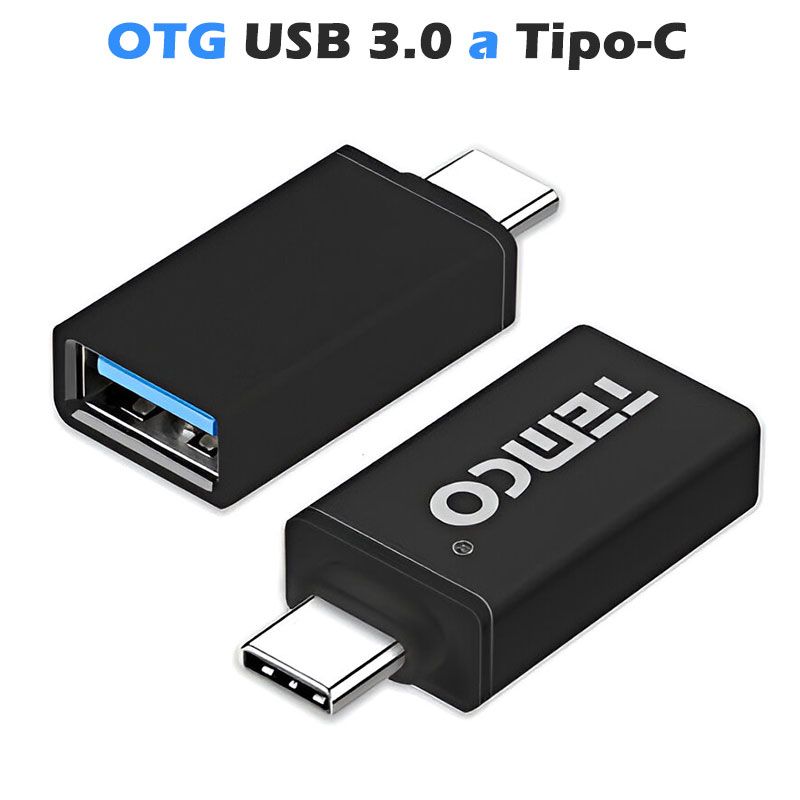 TEMCO Adaptador OTG USB 3.0 a Tipo-C | Negro