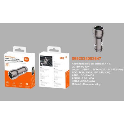 Sio CC02 Cargador Coche 30W+18W (1C1A) - ROOLAYMO - Carcasas ExclusivasSIOSio CC02 Cargador Coche 30W+18W (1C1A)